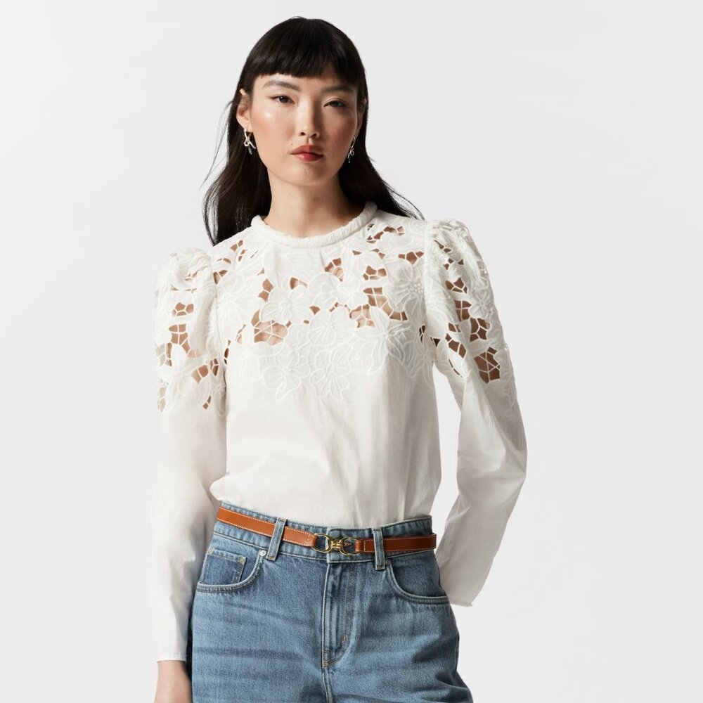 NWT Embroidered Puff-Sleeve Blouse